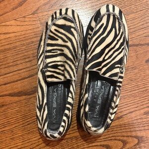 Via Spiga Black and White Animal Print fur Loafers